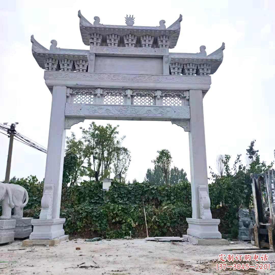 广西汉白玉单门石牌坊