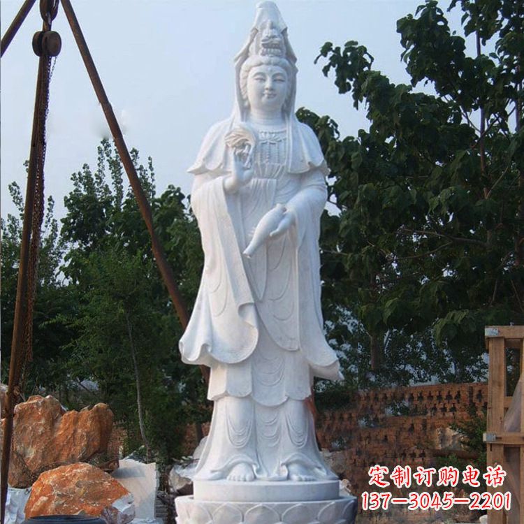 广西汉白玉手工观音石雕