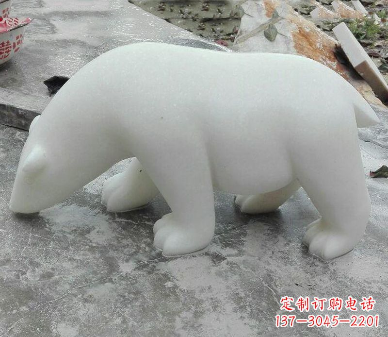 广西汉白玉动物北极熊石雕
