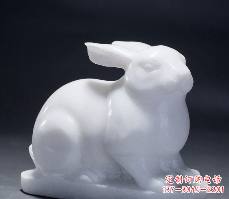 广西精致汉白玉兔子雕塑