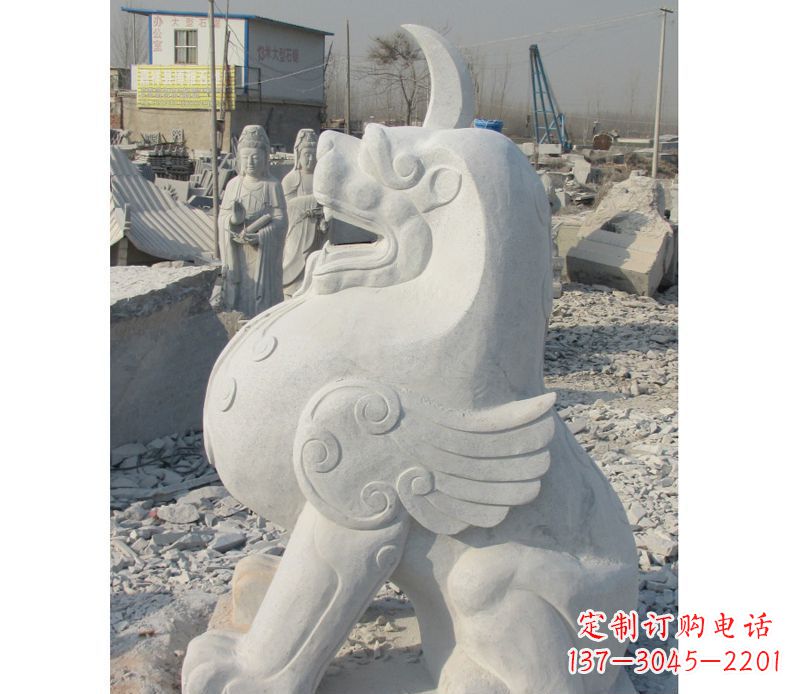 广西汉白玉独角兽石雕,精美细腻,魅力无穷