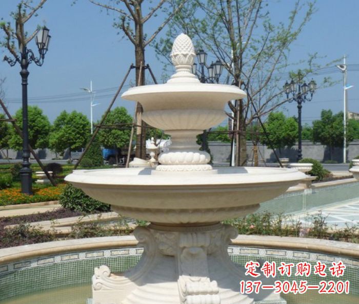 广西全新款白玉多层喷泉雕塑