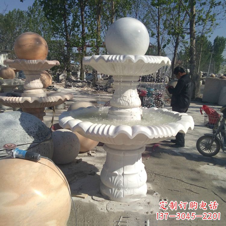 广西汉白玉风水球,高端定制雕塑