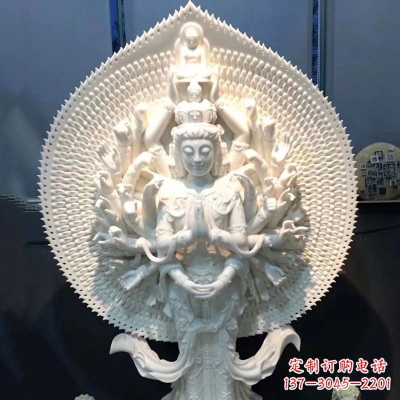 广西汉白玉浮刻千手观音雕塑
