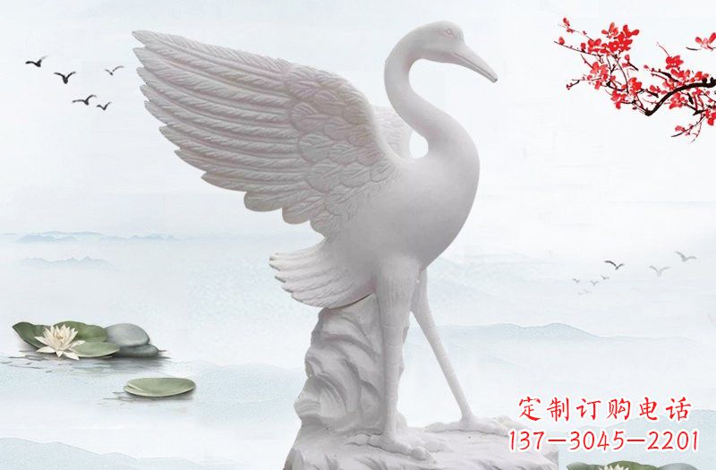 广西汉白玉公园动物仙鹤石雕