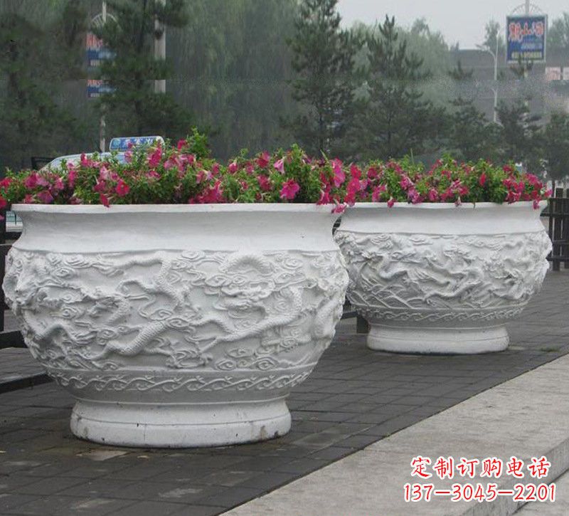 广西优雅自然,中领雕塑汉白玉公园龙浮雕花盆