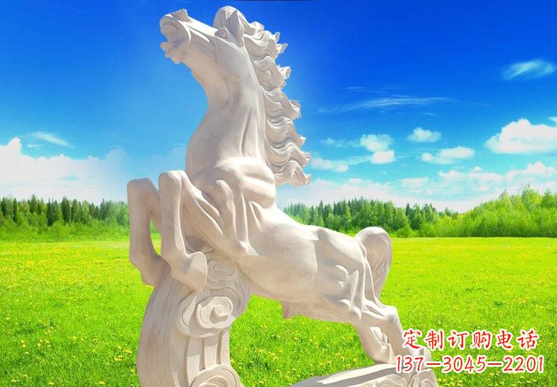 广西古典精美的汉白玉奔马石雕