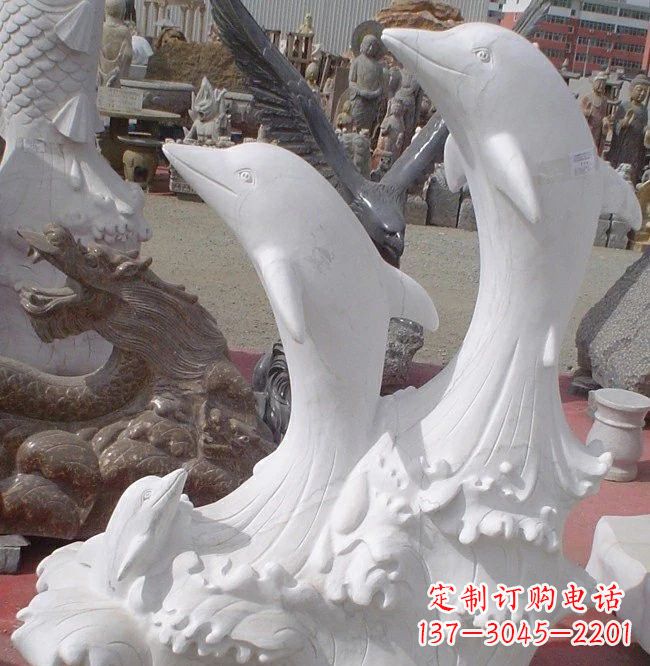 广西海豚石雕,汉白玉精美雕塑