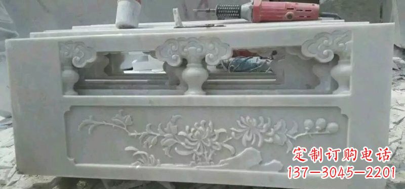 广西汉白玉花朵浮雕栏板