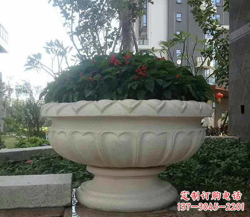 广西汉白玉花盆雕塑