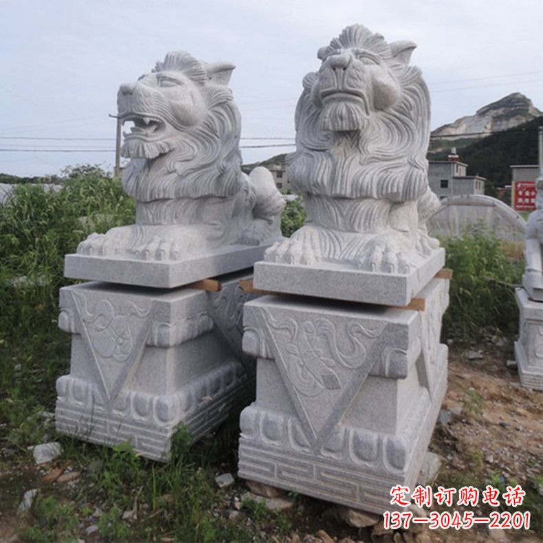 广西汉白玉汇丰狮子石雕