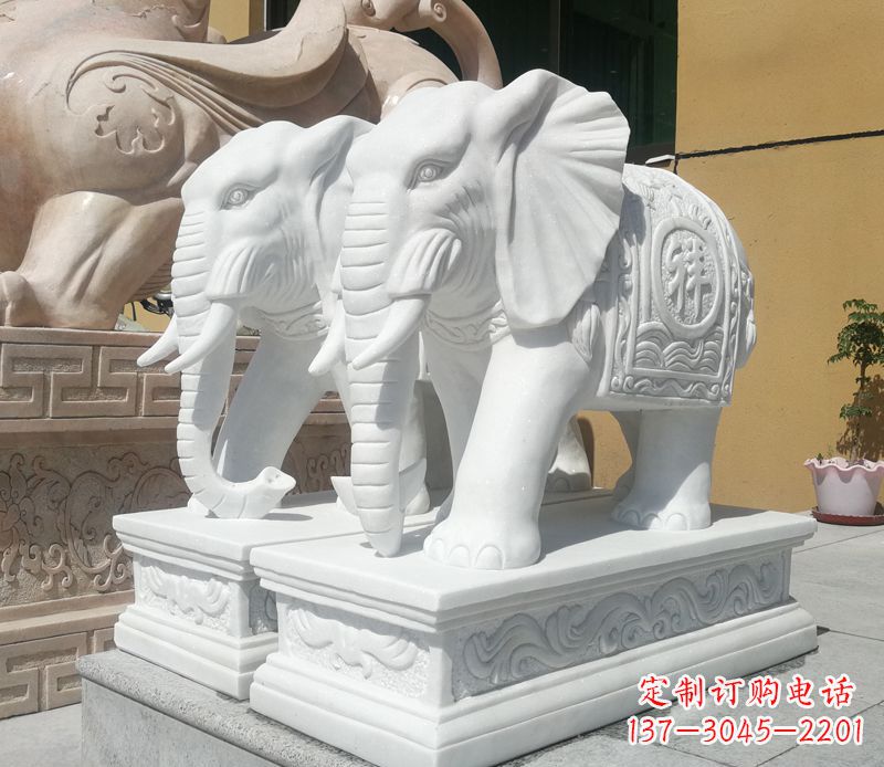 广西汉白玉吉祥如意门口招财大象石雕