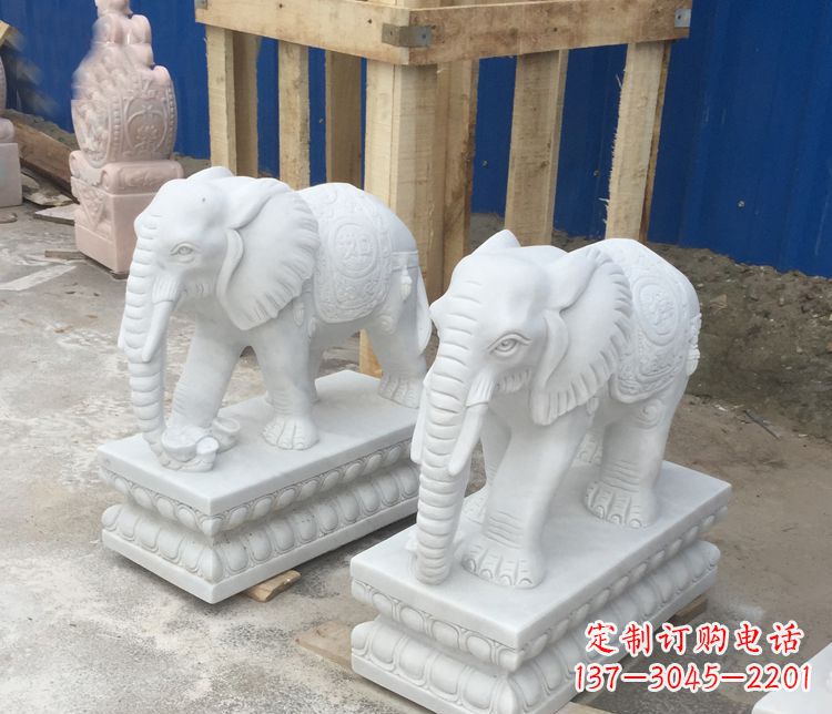 广西高端汉白玉吉祥如意大象门口招财雕塑