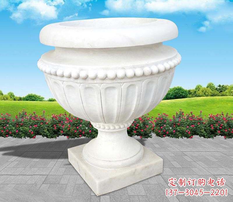 广西汉白玉景观花盆雕塑