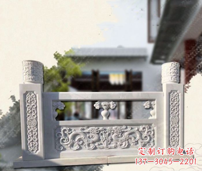 广西汉白玉龙石浮雕栏板