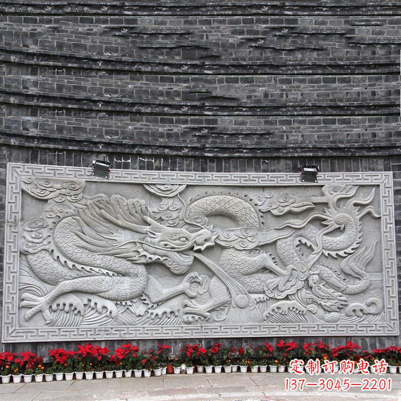 广西汉白玉龙纹浮雕墙