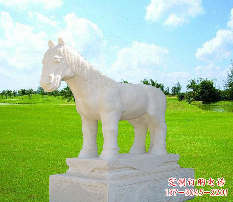 广西汉白玉马石精美动物雕塑