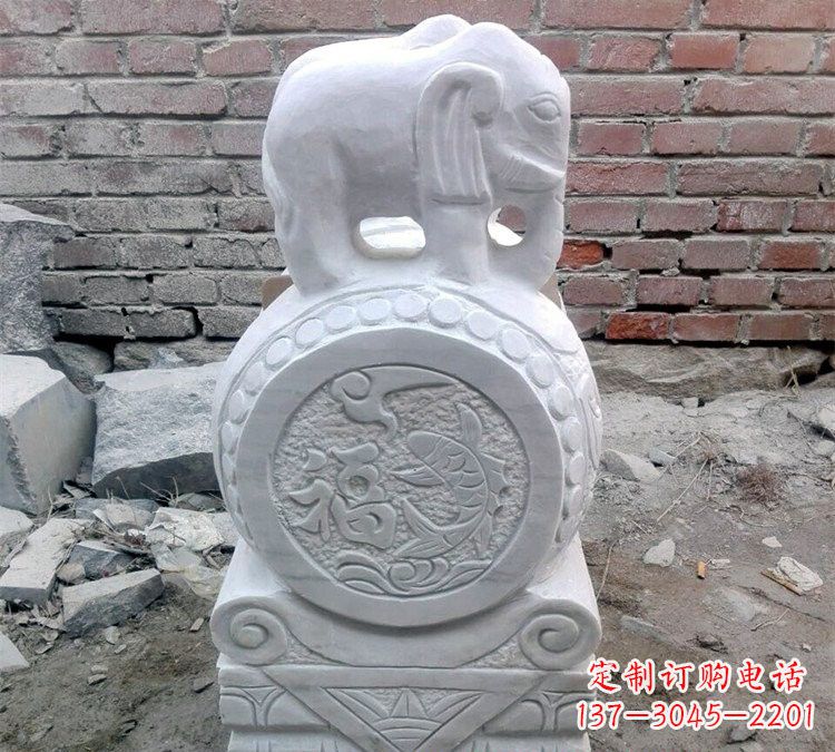 广西汉白玉门口大象抱鼓石