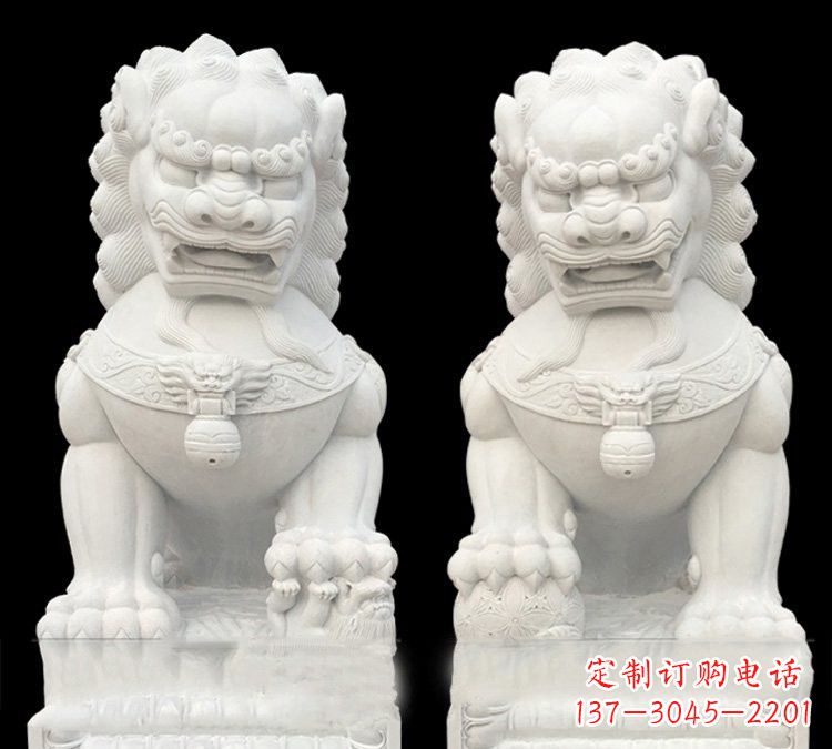 广西汉白玉门口用石雕狮子