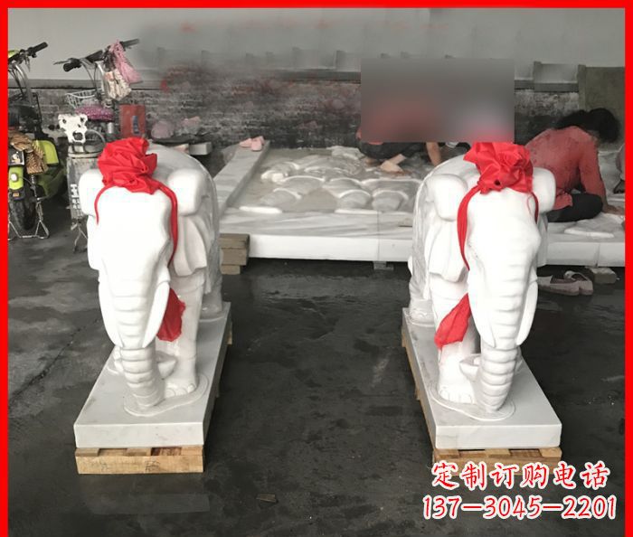 广西汉白玉雕刻招财小象,让你的家门口更加灵气