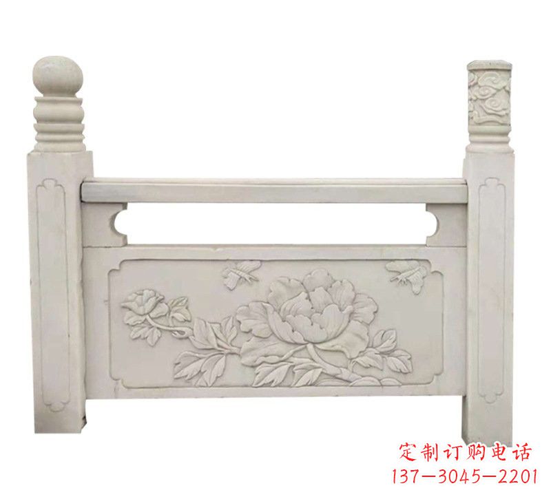 广西汉白玉牡丹花浮雕栏板,雕塑定制精品