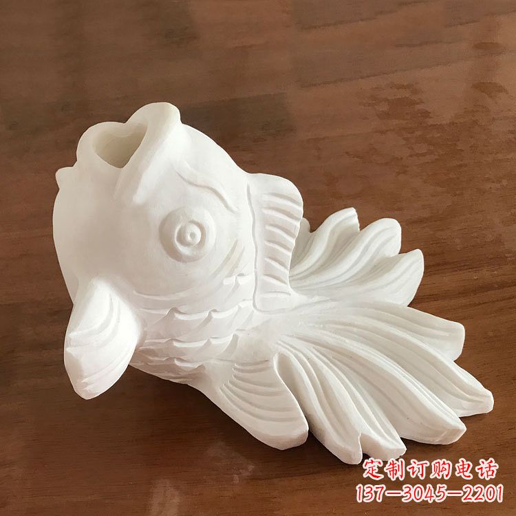 广西汉白玉喷水金鱼石雕-园林水景创意动物雕塑摆件