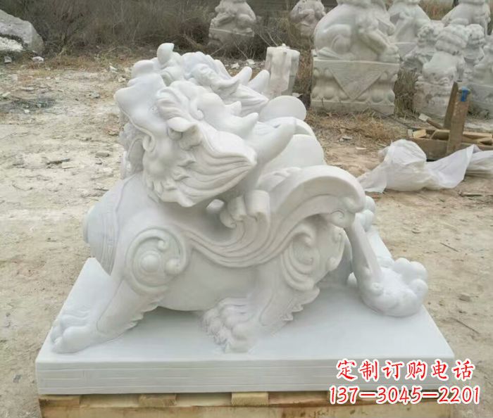 广西汉白玉貔貅门口招财石雕 (2)