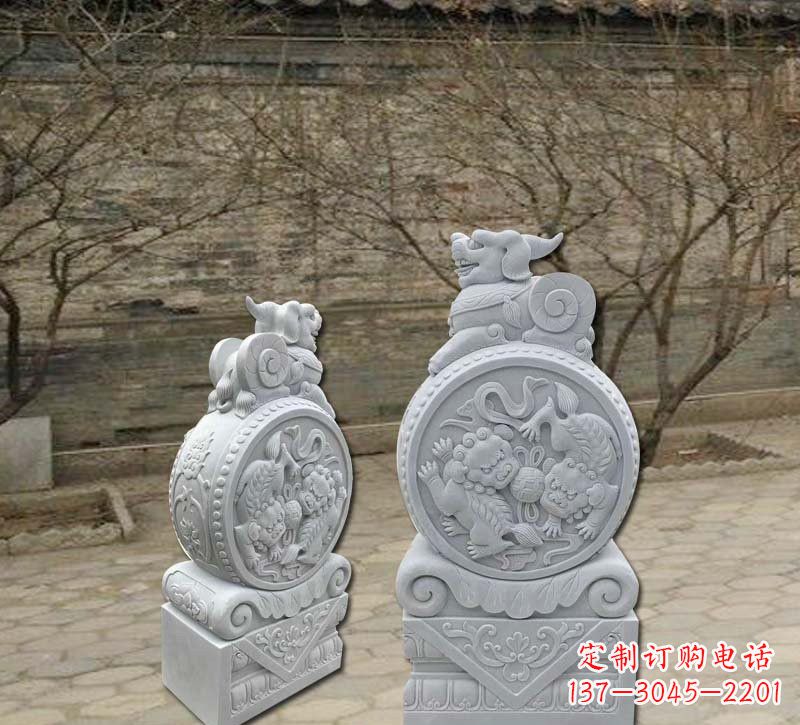 广西汉白玉貔貅门墩
