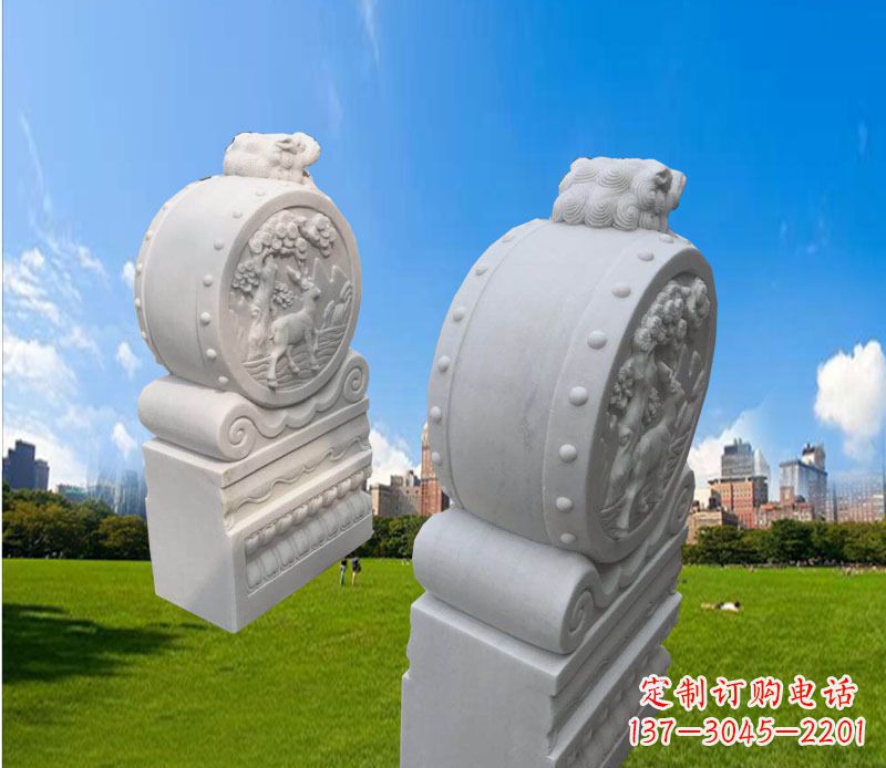 广西汉白玉辟邪门墩雕塑