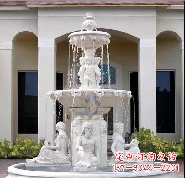 广西汉白玉精美完美的喷泉雕塑