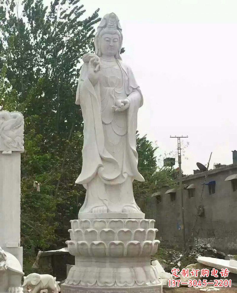 广西汉白玉洒水观音驻颜祥和