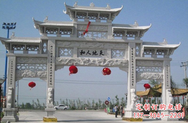 广西汉白玉三门五楼牌坊石雕,让艺术永恒不朽