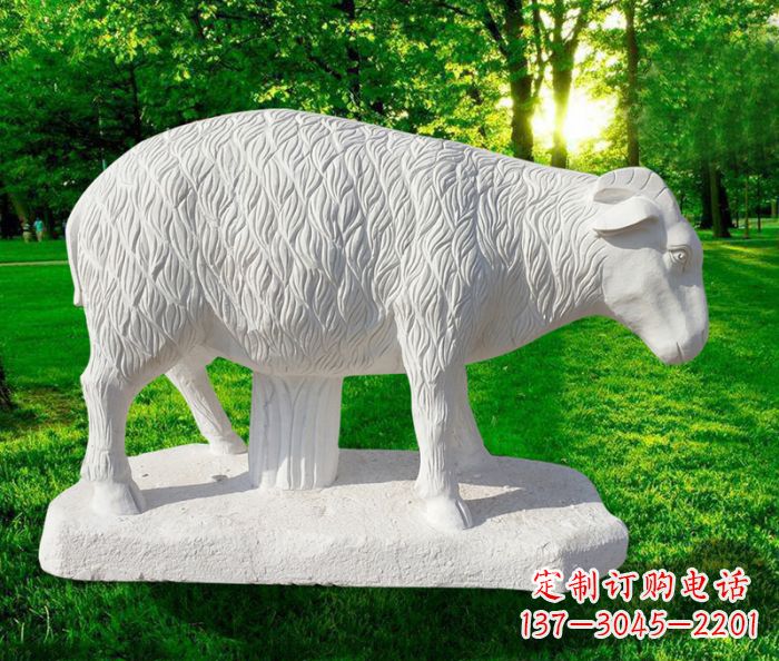广西汉白玉山羊公园动物石雕 (3)