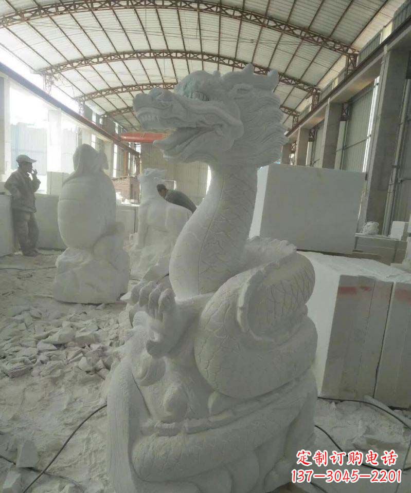 广西高品质汉白玉生肖龙雕塑