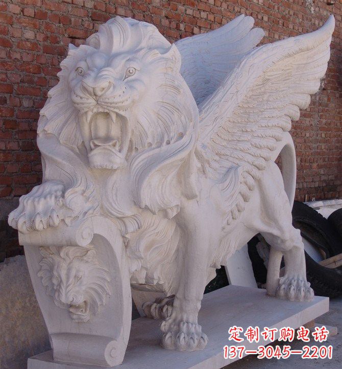 广西汉白玉圣马可飞狮石雕,精致品质保证