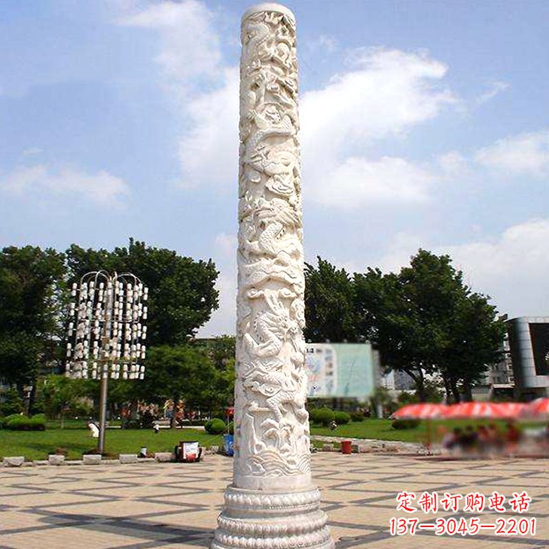 广西汉白玉石雕刻龙柱是由中国领雕塑厂家定制的…