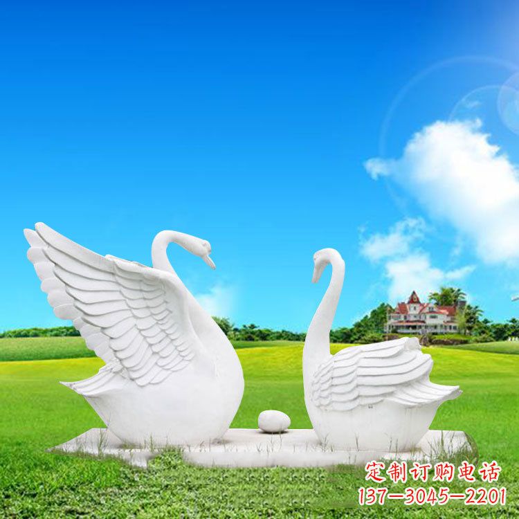 广西汉白玉石雕天鹅-公园草坪绿地情侣动物雕塑摆件