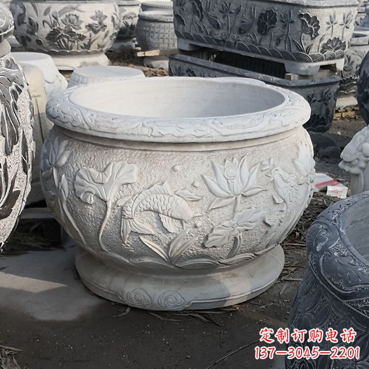 广西汉白玉石雕鱼缸