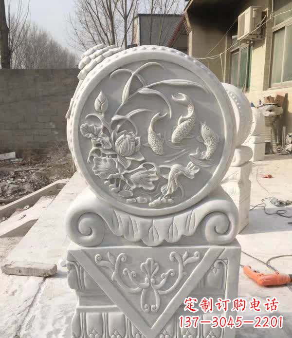 广西汉白玉石浮雕门墩