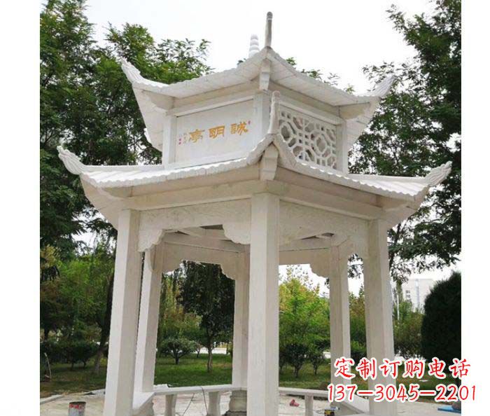 广西高雅典雅的汉白玉双层六角凉亭石雕