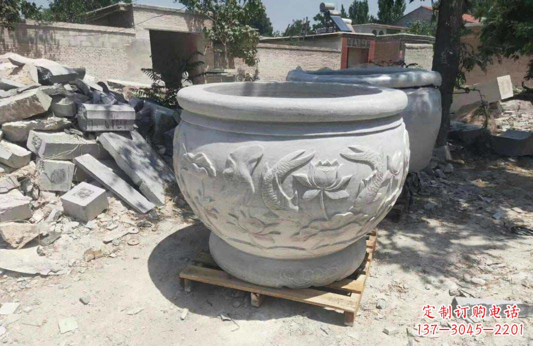 广西汉白玉水缸雕塑
