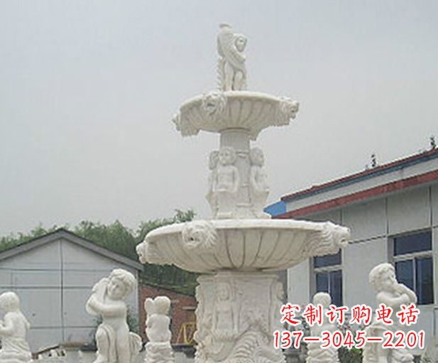 广西汉白玉天使大型喷泉石雕