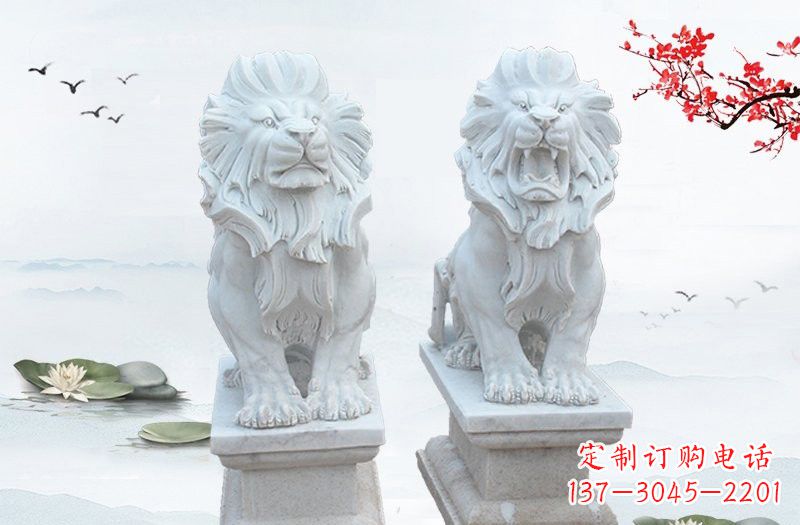 广西精美雕刻的汉白玉西洋狮子