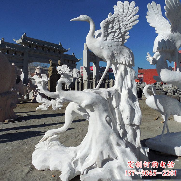 广西汉白玉仙鹤景观石雕