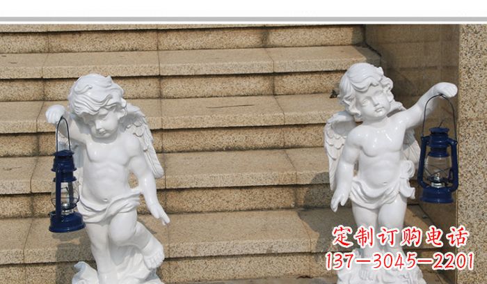 广西领雕塑-汉白玉小天使公园西方人物路灯石雕