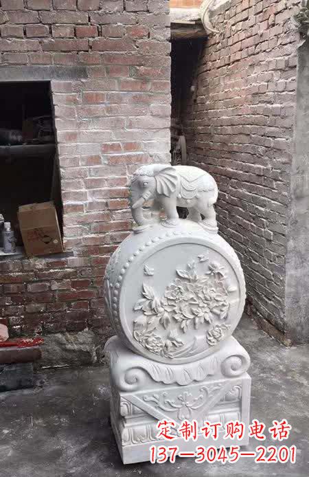 广西汉白玉小象抱鼓石雕塑之美