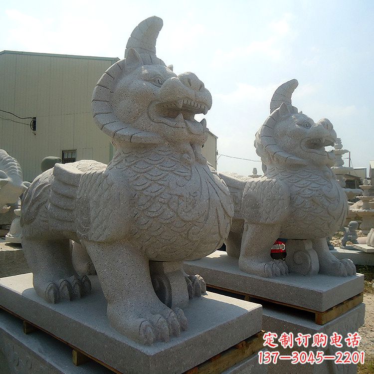广西汉白玉獬廌解豸石雕-上古神兽动物雕塑摆件