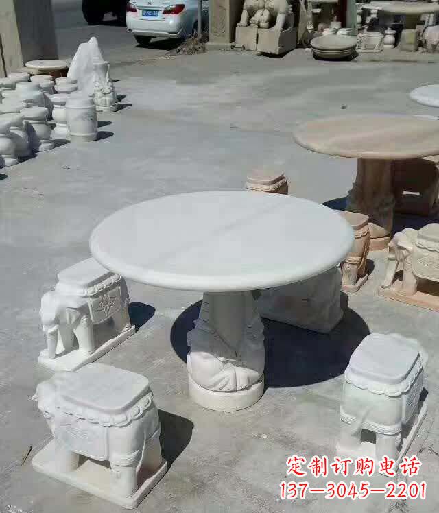 广西百变汉白玉圆形石桌凳,让家居更具格调
