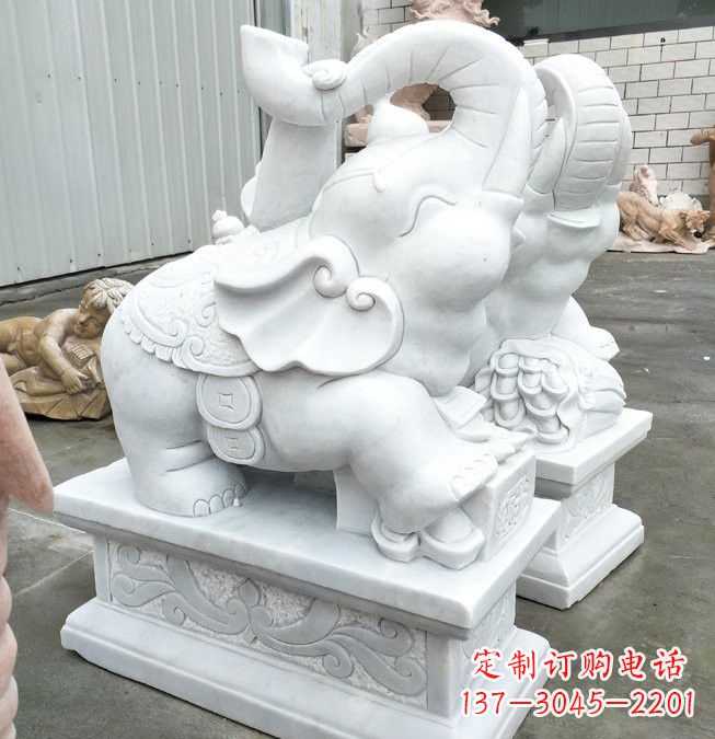 广西汉白玉招财如意小象石雕