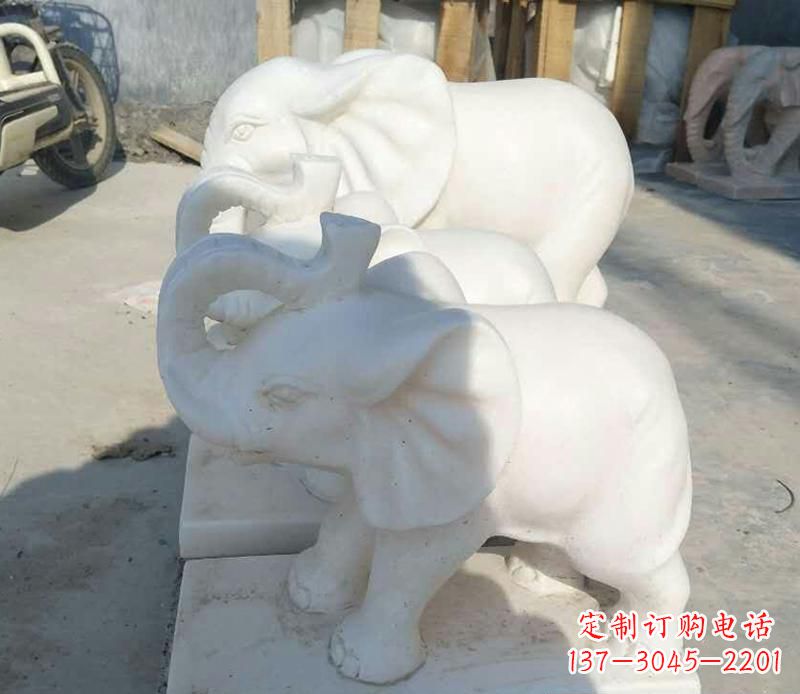 广西汉白玉招财小象雕塑